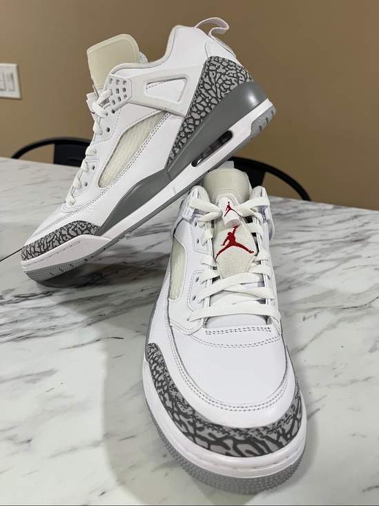 Jordan Other - Jordan White Leather Sneakers with Gray Elephant Print and Red Jumpman